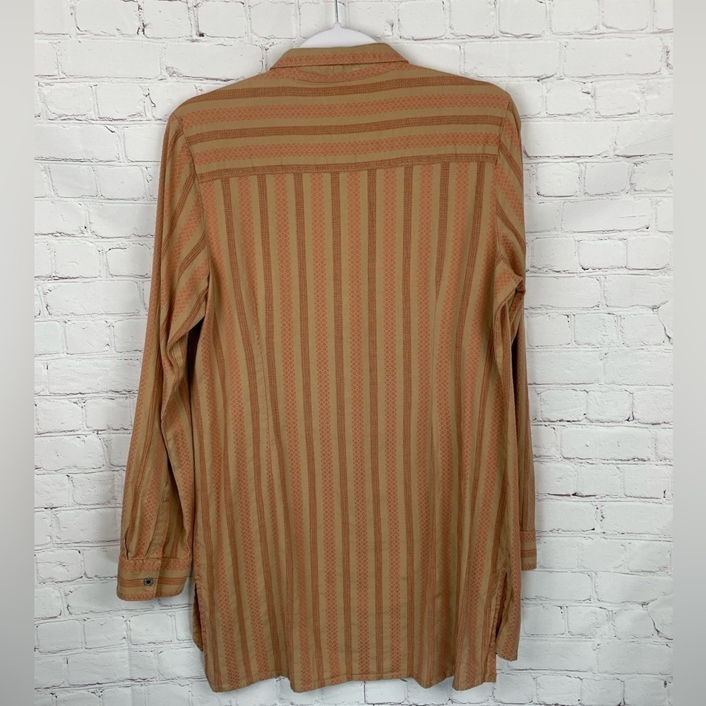 Ruff Hewn Tan/Orange Embroidered Striped Button Up Shirt Long Sleeve Medium - Picture 2 of 10